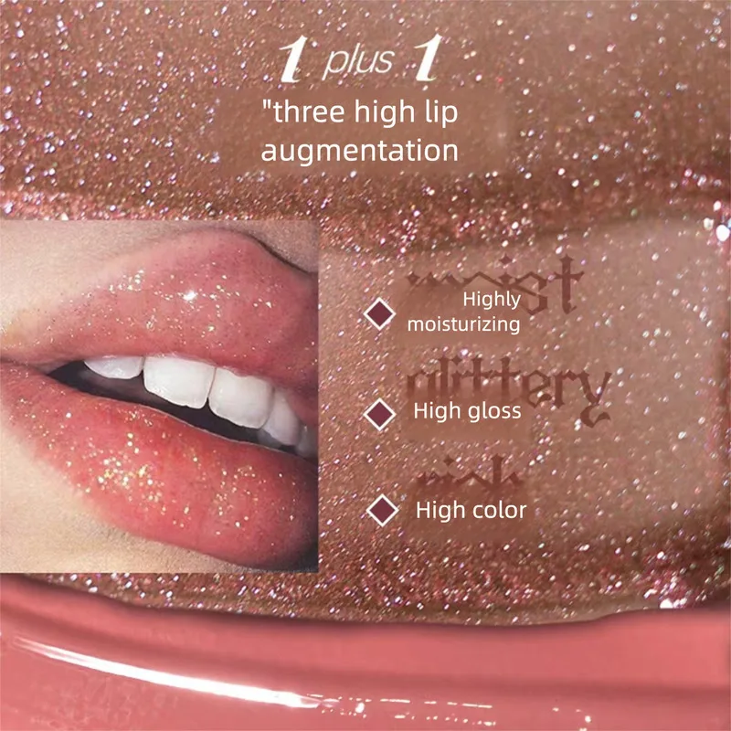 해거드 더블헤드 립글로스 매트 미러 표면은 페어 립스와 레드 립글로스를 보여줍니다