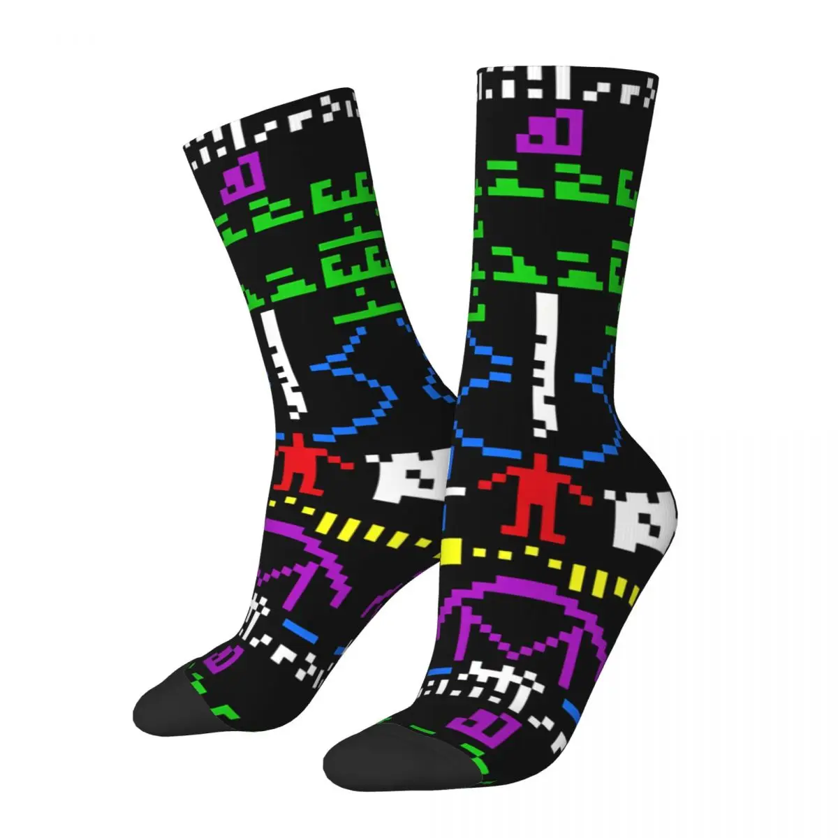 Funny Crazy Sock for Men Arecibo Message Hip Hop Harajuku Alien Seamless Pattern Printed Boys Crew Sock Novelty Gift