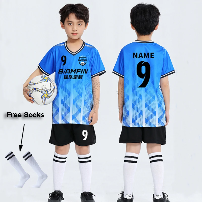 Kids Football Jersey Free Sock Personalized Custom Boy Soccer Jersey Set Soccer Uniform Breathable Football Uniform For Children