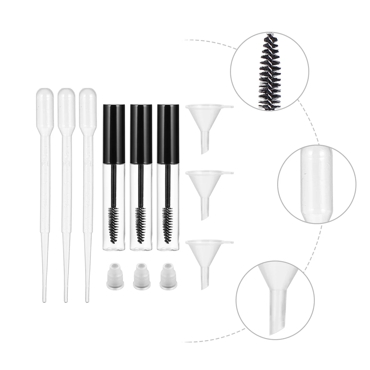 9-teilige Mascara-Röhre, leerer Behälter, nachfüllbare Röhrchen, Creme, Ersatz für Wimpern, Kunststoffstab