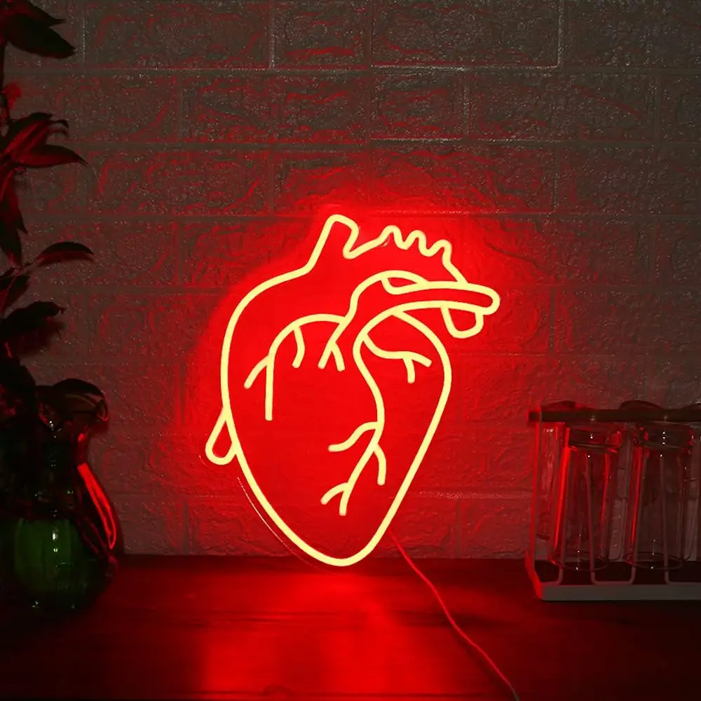 Human Heart Neon Signs LED Neon Light Sign Light Up Neon Signs Wall Decor for Bedroom Man Cave Bar Decor Store Club 13*12inches