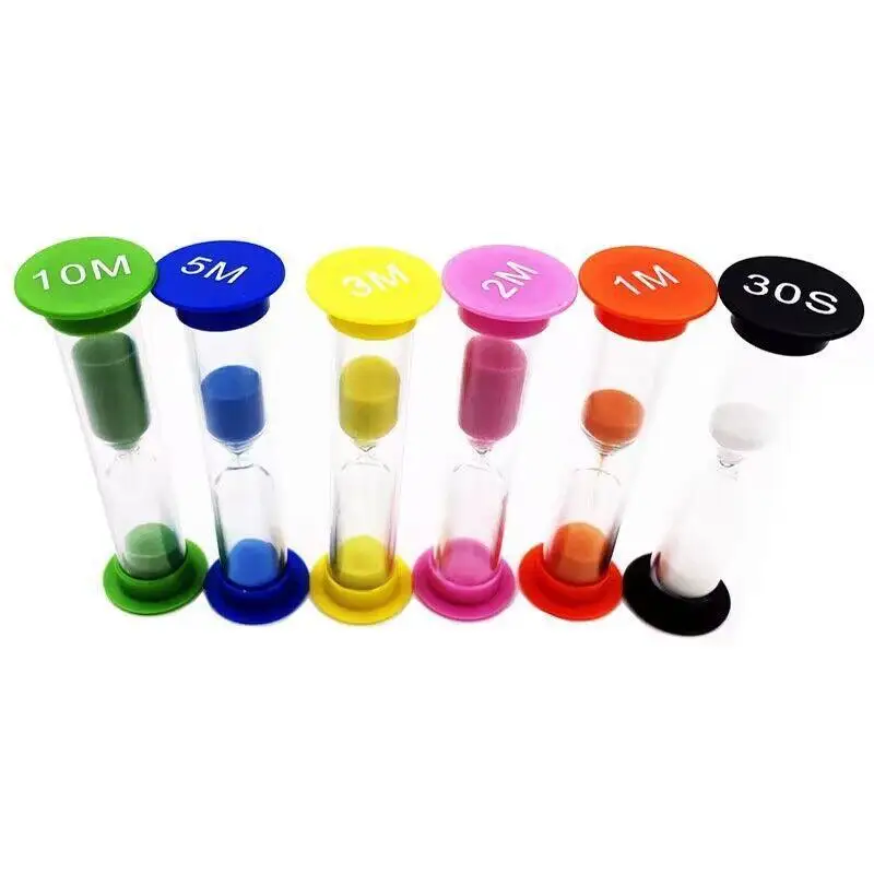 6 Pack Colorful Sand Timer Set Mixed Durations Waterproof Kids Countdown Timers for Classroom Bathroom Home Use