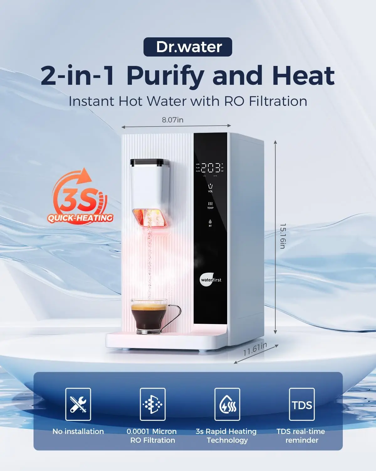 Water Filter  ,  Filtration System with 3S Hot, NSF/ANSI 58, SGS, EPA, 5 Stage Purifier for Family, O