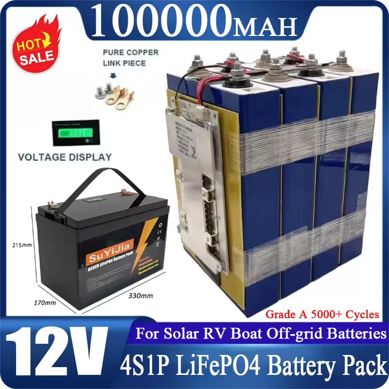 12.8V 100AH LiFePO4 Battery Pack Grade A 5000+ Cycles Lithium Batter 12V 150A Built in BMS for Solar RV Boat Off-grid Batteries