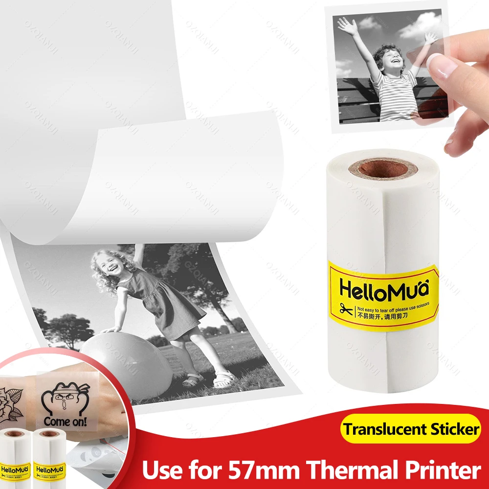 3-9Rolls Translucent Photo Paper Sticker Thermal Printing for 57mm Portable Pocket Printer Children Camera Instant Print