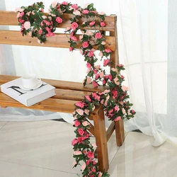 8.2ft Artificial Rose Garland Pink Fake Rose Vine Faux Flower Garland Hanging Flowers Plants For Wedding Garden Party Wall Decor