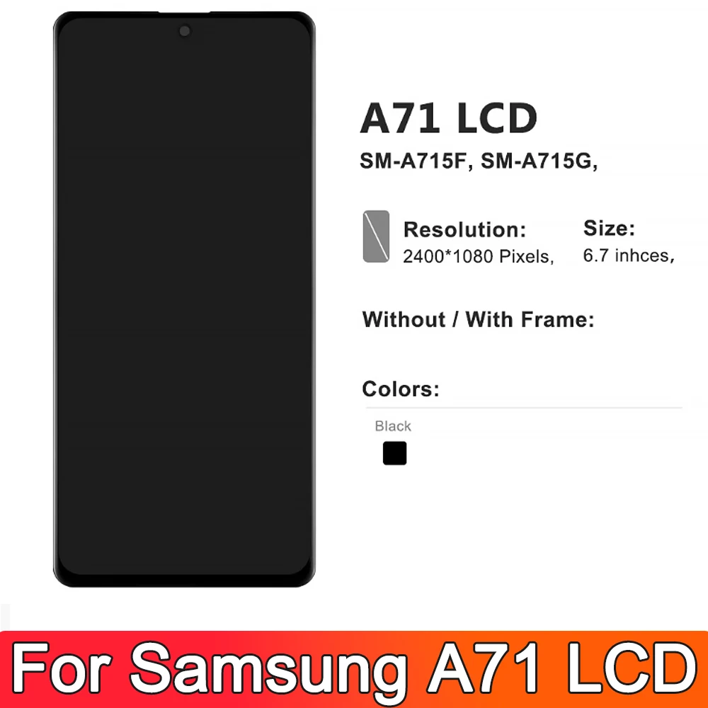 Display OLED For Samsung A71 Replacement with Frame, For Samsung A715 A715F A715FD LCD Display Touch Screen Digitizer Assembly