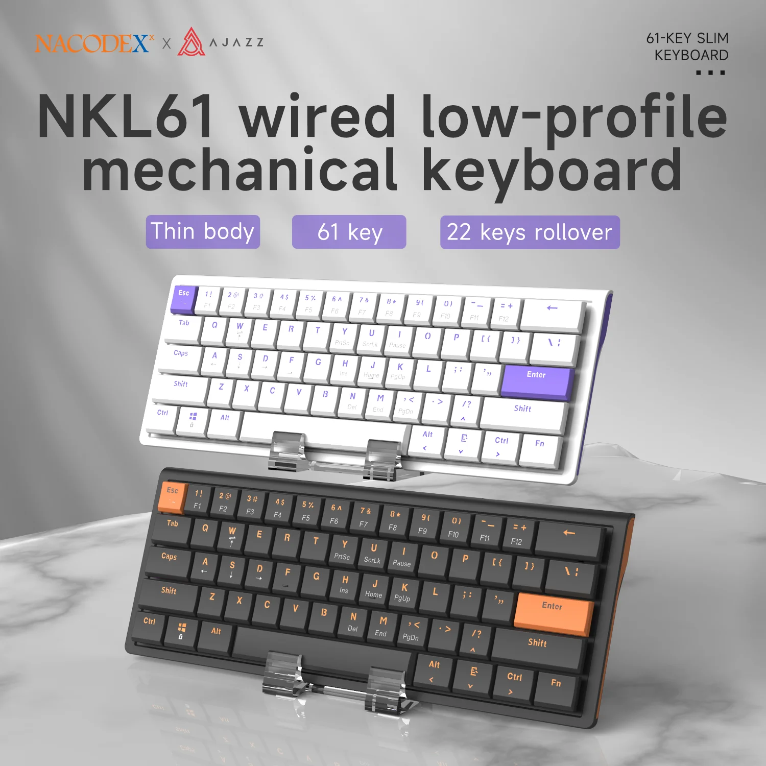 

AJAZZ NKL61 Wired Low-profile Mechanical Keyboard 61 ABS Flat Keycaps Thin and portable Office Keyboards Support WIN/MAC/Android