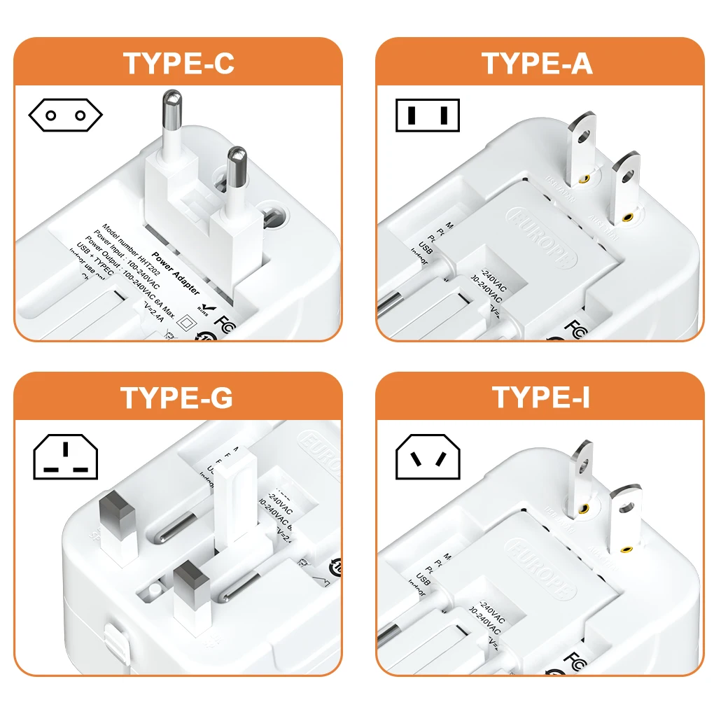 20W PD QC3.0 Global Travel Adapter US UK AU EU Plug Converter USB Type C Smartphone Fast Charging For Travelling