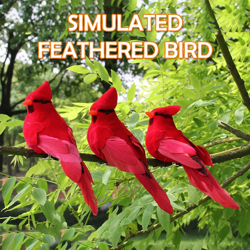

Red Velvet Foam Bird Artificial Imitation Cardinal Birds Model Home Garden Plant Wedding Decoration Ornaments DIY Party