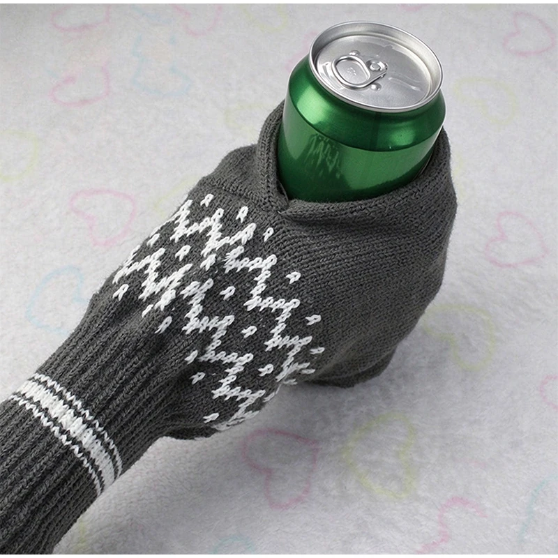 2027 Upgraded Beer Mitten Gloves with Knit Drink Holder Warm Hand Winter Beer Glove Creative Insulating Drink Mitt for Cold Beer