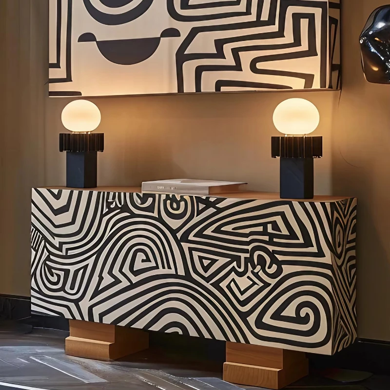

Modern abstract pattern eco-friendly side cabinet black and white pattern decorative cabinet