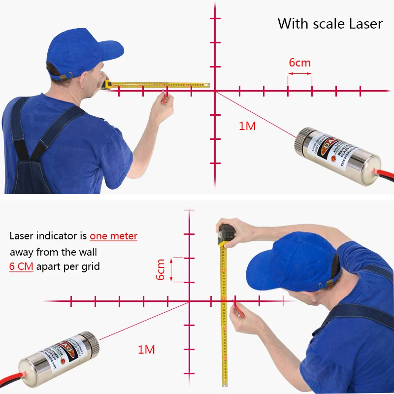 Calibrated Cross Line Laser Module, Red Green Light Glass Lens, Adjustable Diode Diameter, 12mm Optical Instrument