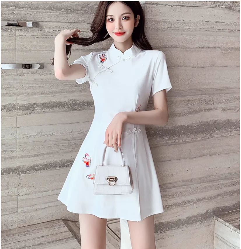 

Improved cheongsam for young girls summer French niche dress two-piece set