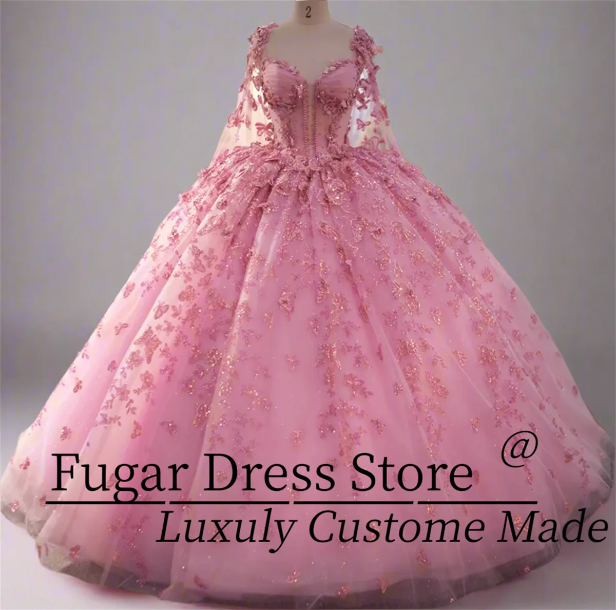

Customized Pink Quinceanera Dresse Fashion Sheer beaded shawl Pearl Hand sewn flowers Ball Gowns vestidos de 15 quinceañera