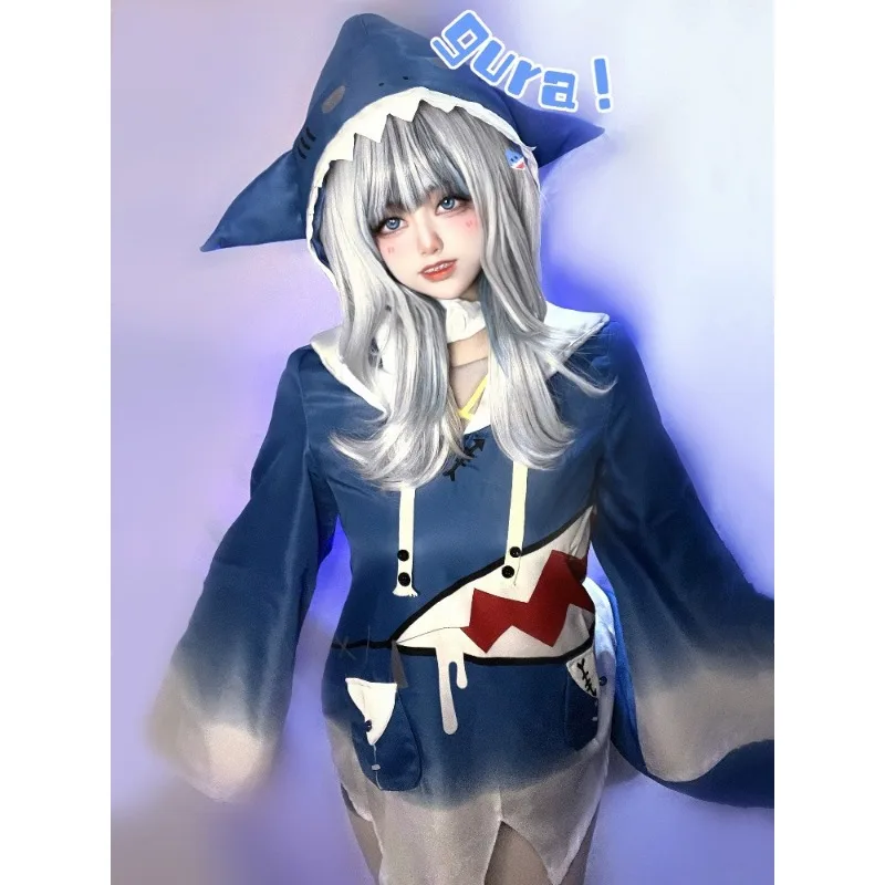 Hololive Gawr Gura Cosplay Kostuum Eng Haai Kostuum Pruik Schattige Hoodie Voor Vrouwen Halloween Feest Youtuber Cosplay Volledige Set Staart