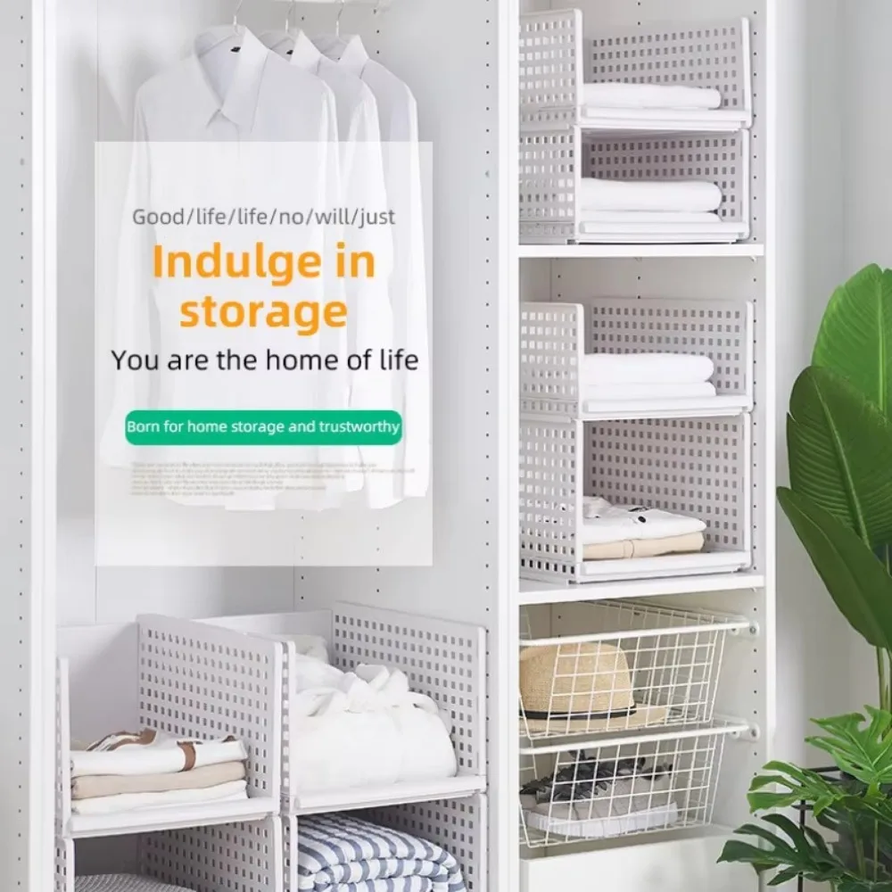 

New Foldable Storage Rack Plastic Layered Partition Clothes Storage Drawer Stackable Sorting Rack Wardrobe Clothes Organizer