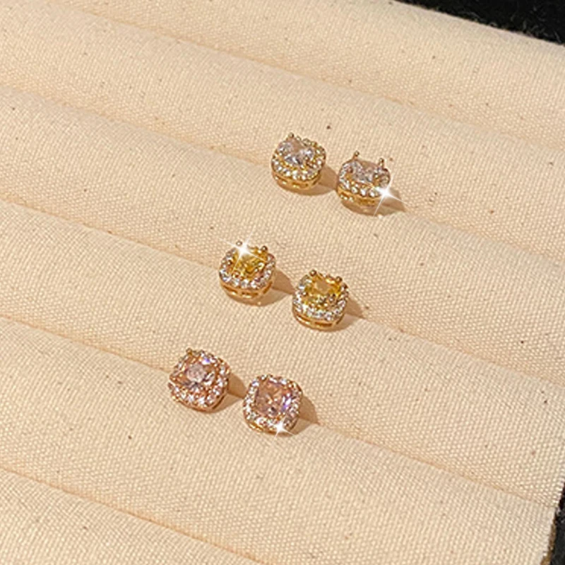 

Bright White/Yellow/Pink CZ Stud Earrings For Women Fashion Jewelry Wedding Engagement Earrings Girls Gifts Garment Accessories
