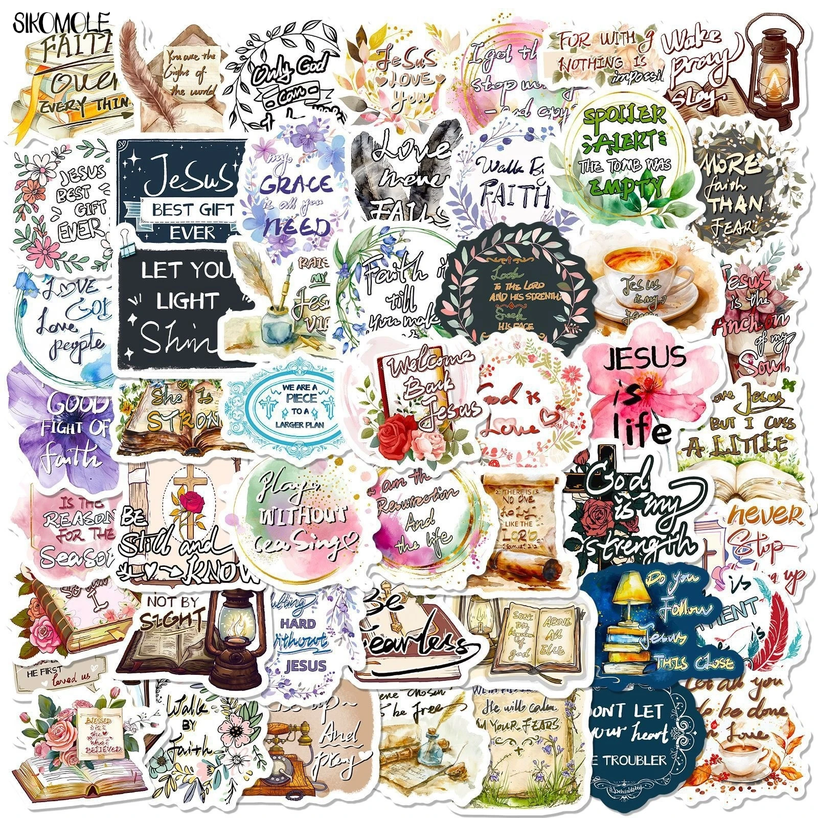 10/30/50PCS Motivational Jesus Phrase Stickers Aesthetic Flower Decal DIY Laptop Guitar Skateboard Waterproof Graffiti Sticker