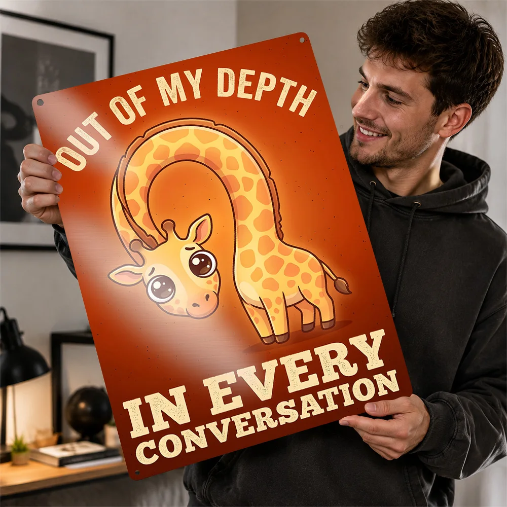 Funny Giraffe Out of My Depth Poster Retro 3D Printed Metal Signs Customized Wall Hanging Gift for Vintage Decoration Gaming