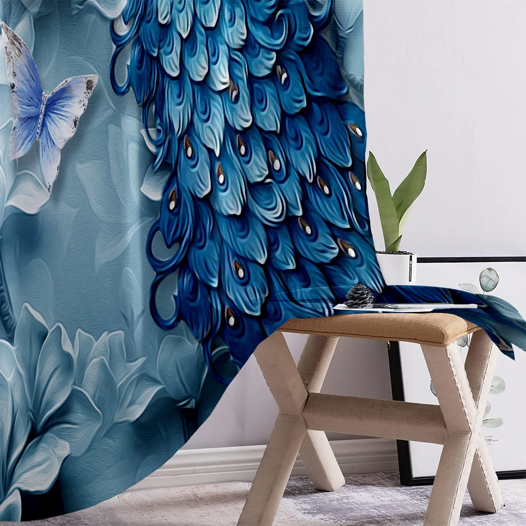 2PCS Animal peacock pattern curtains, rod pocket half cover, living room bedroom kitchen decorative curtains can be customized