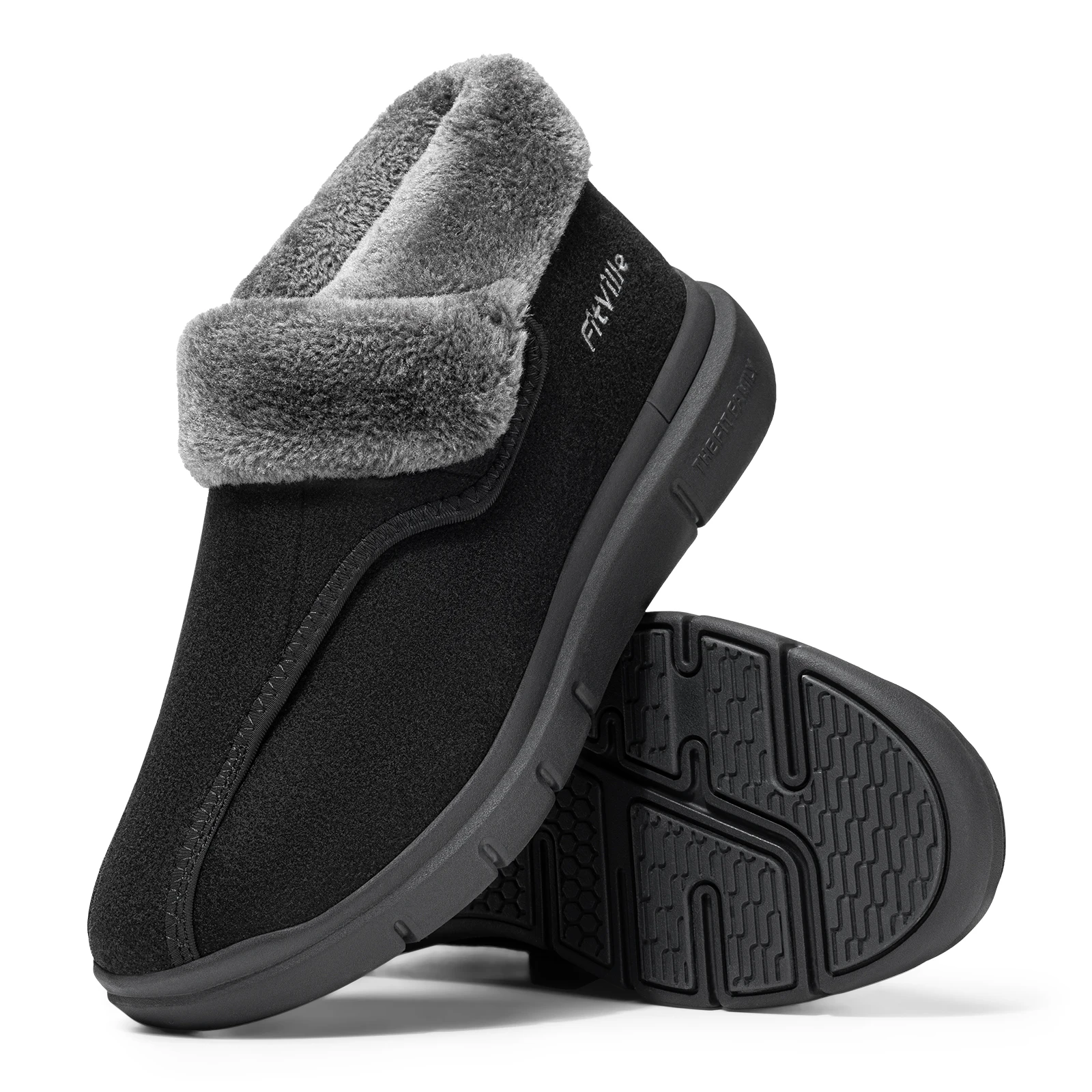 

FitVille Men's Wide Snow Boots Lightweight Winter Boot Slippers Warm Slip-on Diabetic shoes with Adjustable Closures Comfortable