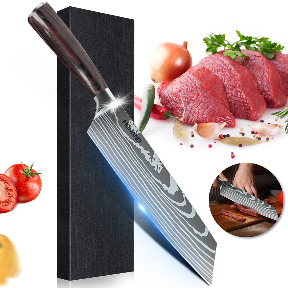 

Kitchen Knife Professional Chef Knife 7CR17 Stainless Steel Damascus Laser Meat Cleaver Slicing Santoku Cutter Tools