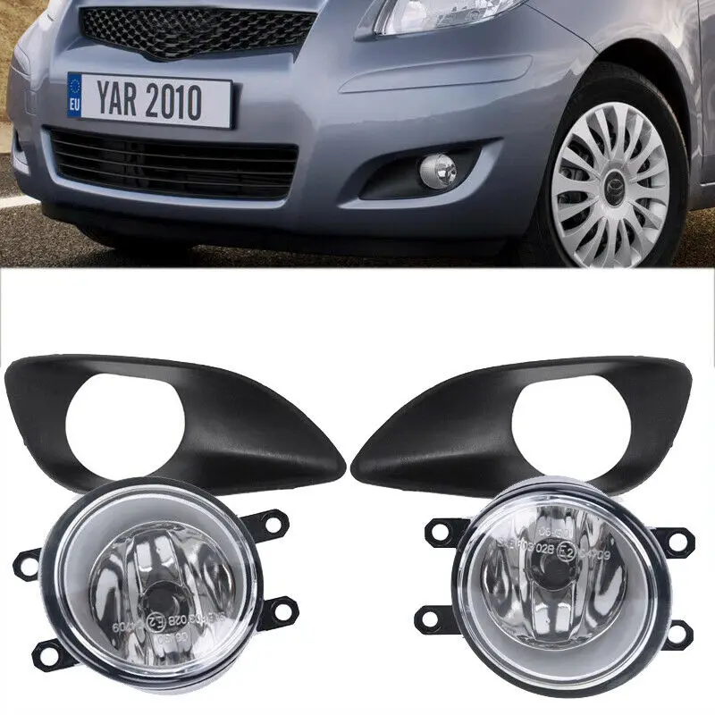 

Pair Front Clear Lens Fog Lights Black Cover For Toyota Yaris Sedan 4D 2007-2012