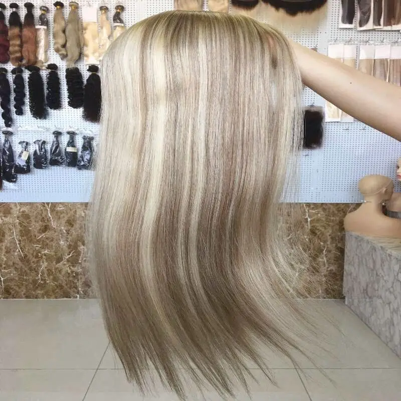 Blond cendré grande taille de Base 8X8 pouces européen Remy vierge cheveux humains Base en soie juive Topper pour les femmes