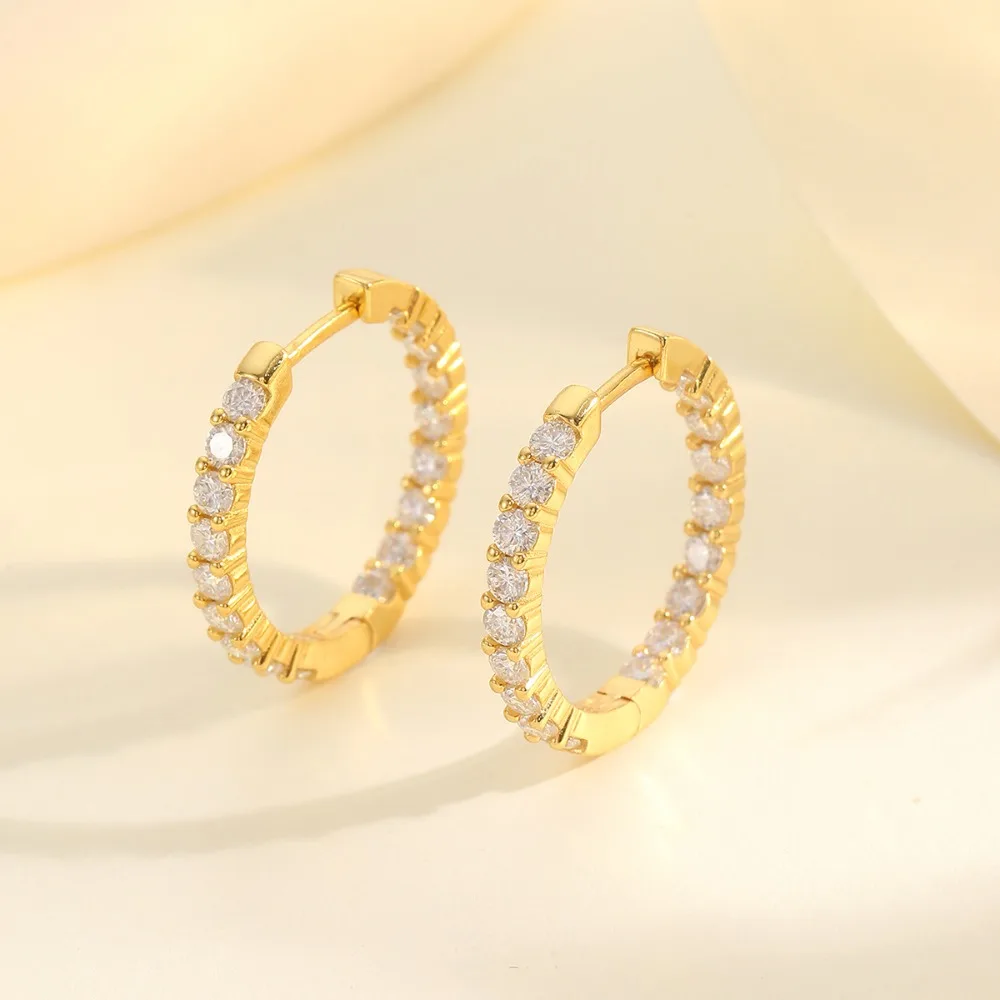 

S925 Silver 22mm 2.16cttw D Color Moissanite Hoop Earrings Women Jewelry Bling Diamond Circle Huggie Earrings Yellow Gold Plated