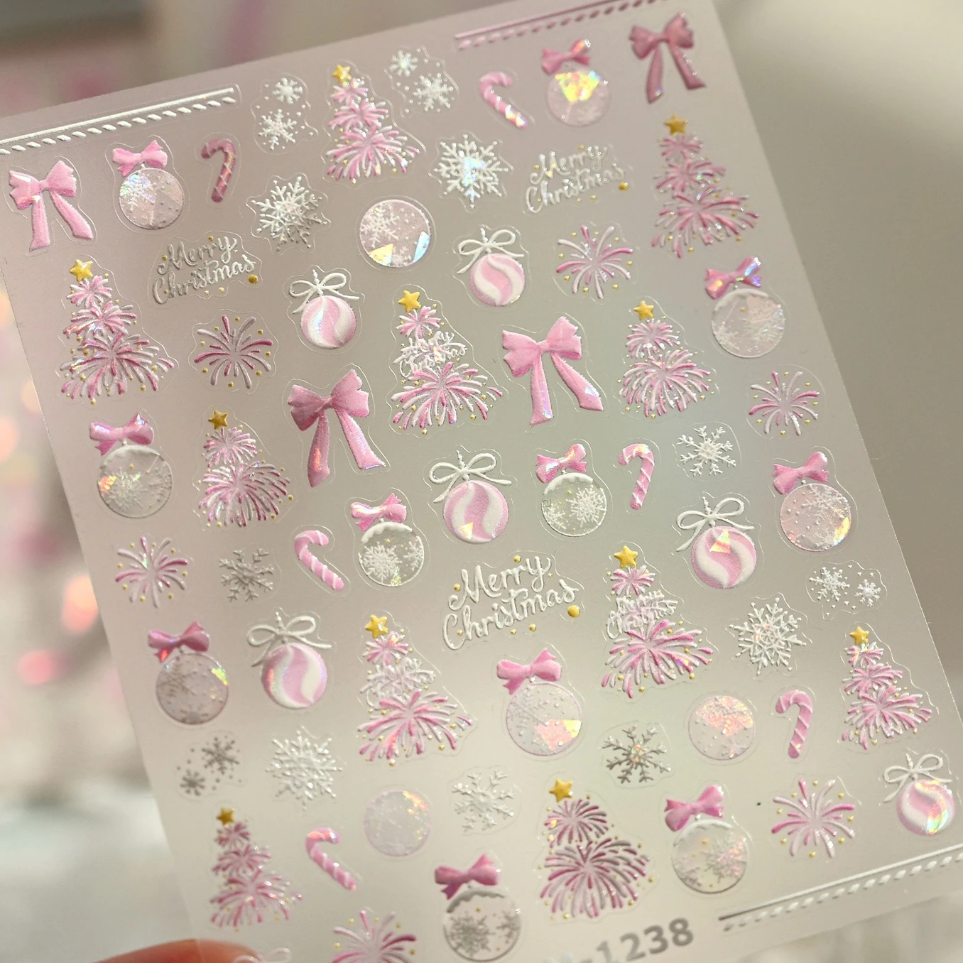 Błyszcząca Choinka Kryształowa Kula Zimowy Płatek Śniegu Fajerwerk Laska Cukrowa Bałwanek Kokarda Prezent Zamek Kwiat Naklejka Ozdoba do Paznokci