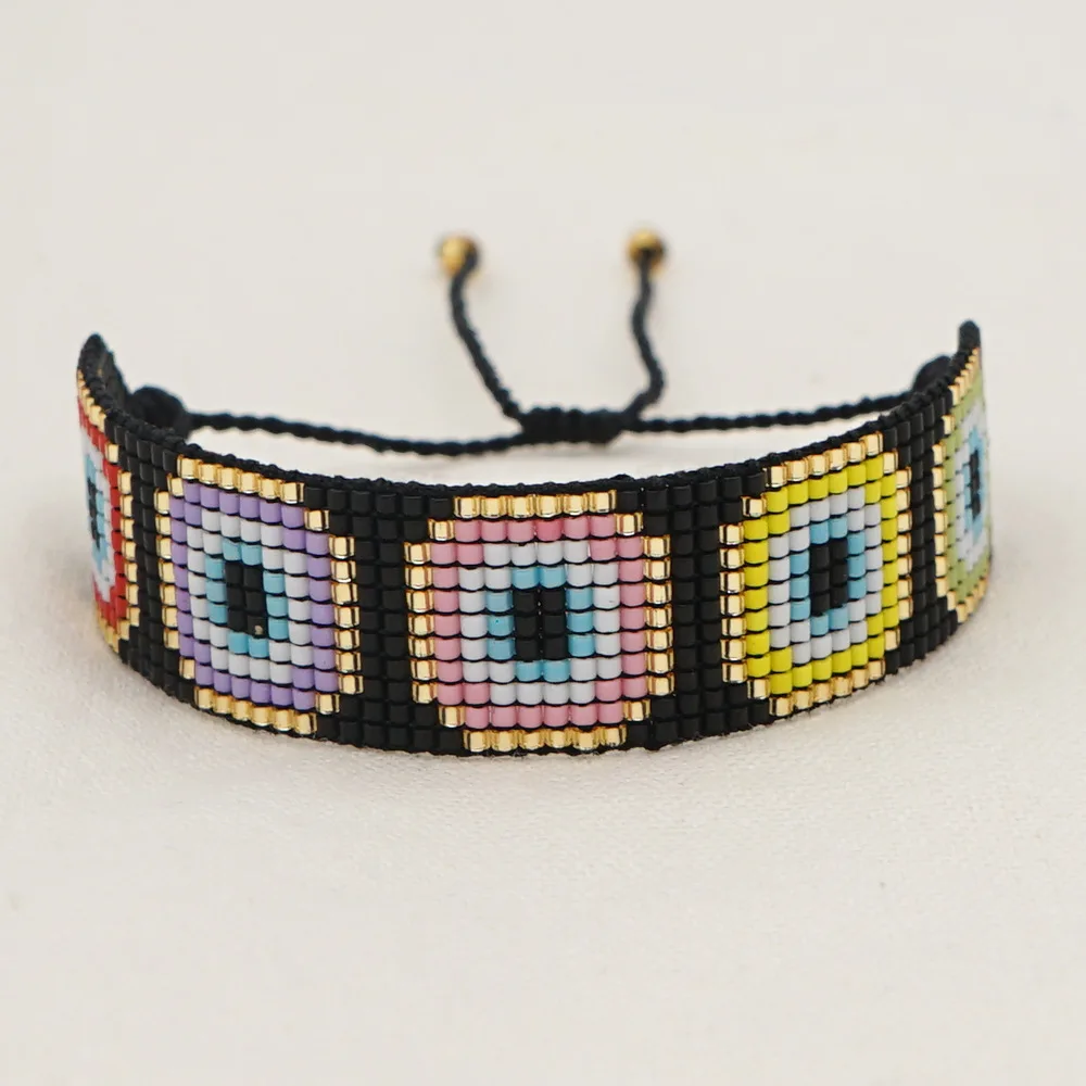 Bohemia Adjustable Rice Bead Bracelet Hand-Woven Geometry Eye Color Mixing Versatile Creativity Temperament Jewelry Accessory