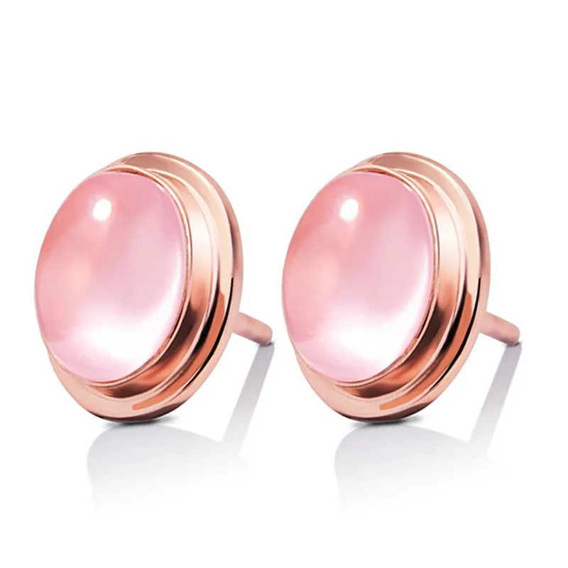 S925 Sterling Silver Stud Earrings Fashion Natural Hibiscus Stone Powder Crystal Stud Earrings Women s Trendy Silver Jewelry