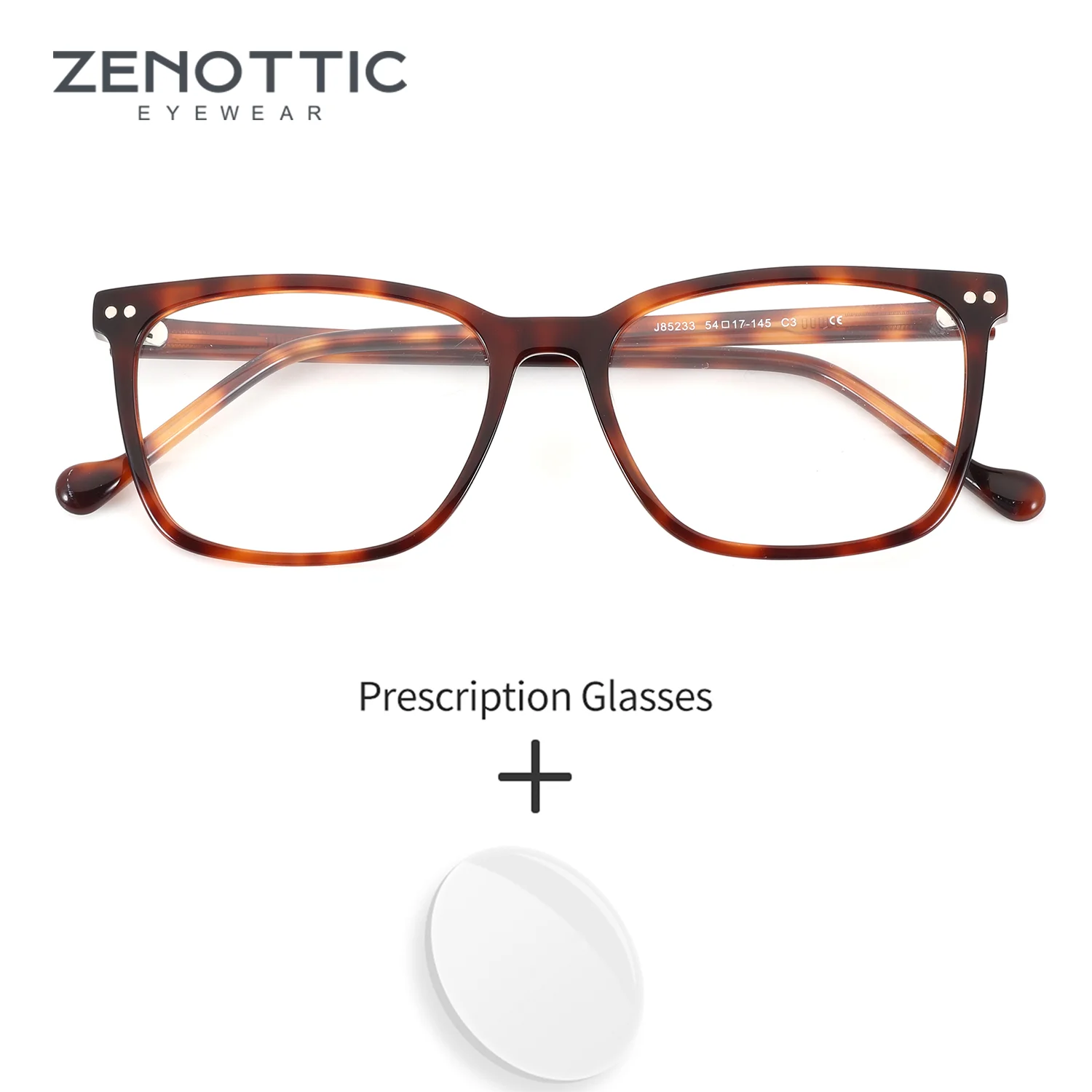 ZENOTTIC Cheetah Square Acetate Prescription Custom Glasses Dafocal Eyeglasses Multifocal Men's Grade Lenses Clear Sight Eyewear