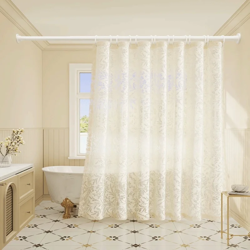 Modern Jacquard Shower Curtain, Featuring Hollow Relief Embroidery of Moonlit Branches, Made from High-Quality Thickened Fabric