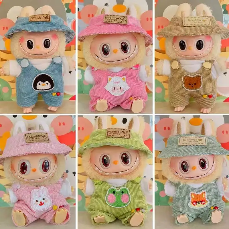 

2025 Labubu Doll Fashion Set Cute White Shirt Hat Animal Overalls Doll Clothes Accessory Gift for 17cm Doll