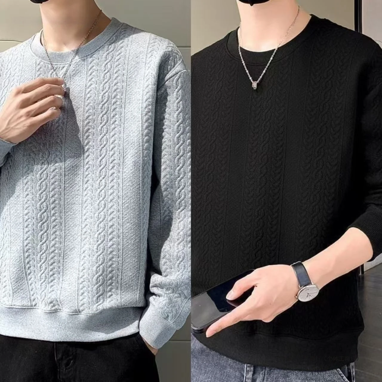 

Autumn Winter Top Men's Hoodie Casual Base Shirt Round Neck Pullover Long Sleeved Trendy and Fashionable Men's Inner Outer Wear