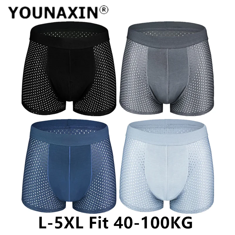

YOUNAXIN 4-х шт. Мужское нижнее белье большого размера, трусы-боксеры из ледяного шелка с отверстиями для мальчиков, большие шорты, сексуальные трусы L XL 2XL 3XL 4XL 5XL