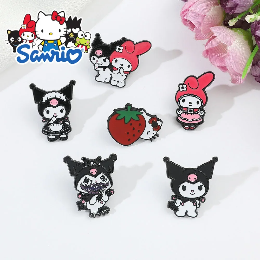 6pcs Sanrio Series Cute Metal Brooch Cartoon Personality Skeleton Kulomi Badge Melody Hello Kitty Trend Accessories Wholesale