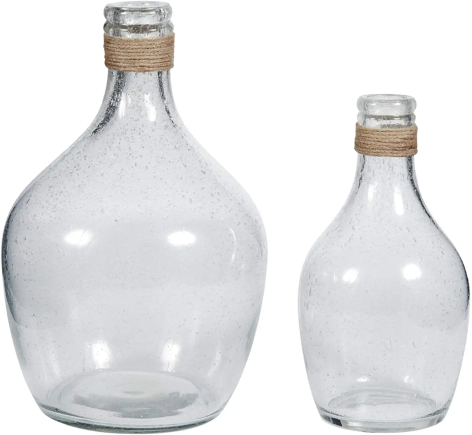 Modern Glass 2 Peiece Bottle Neck Vase Set, Clear