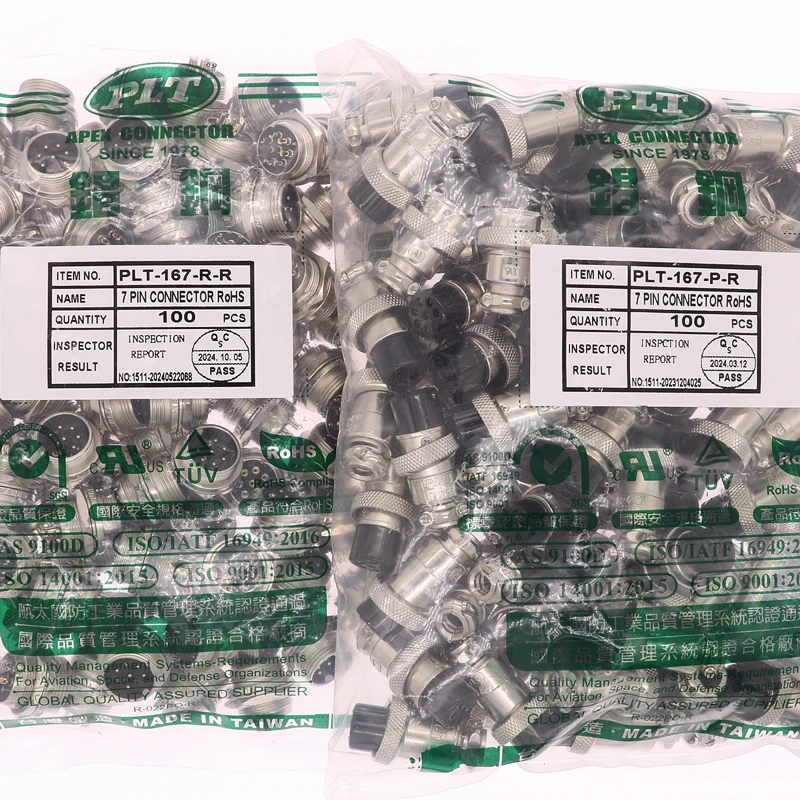 PLT-167-R-R PLT-167-P-R APEX 7pin Male Female φ16 Circular Aviation Socket Plug Wire Pane Connector Made in TAIWAN RoHS UL TUV