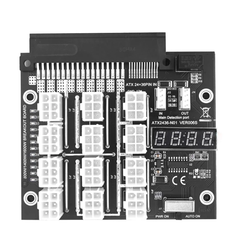 Breakout Board 12 6Pin Power Supply Module Card Server with LED Voltage Diaplsy for Dell D750E-S1 Multi PSU 2200W ON/OFF Sync