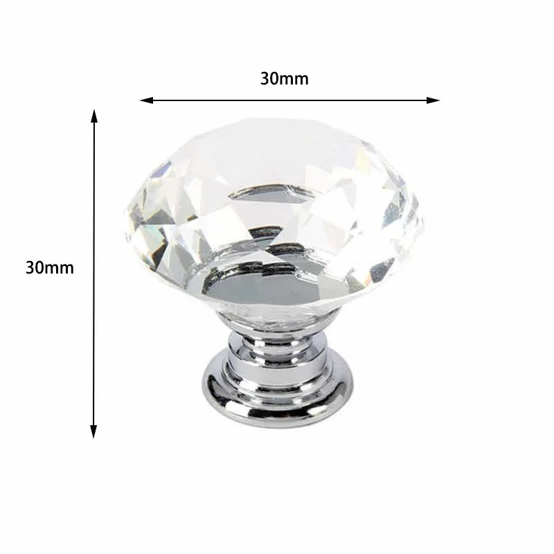 10Pcs/set 30mm Diamond Shape Design Crystal Glass Knobs Cupboard Drawer Pull Kitchen Cabinet Door Wardrobe Handles Hardware