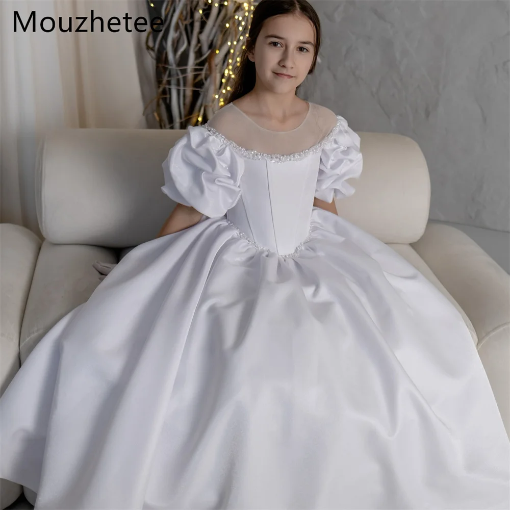 Mouzhetee A-Line O-Neck Shiny Princess Simple Satin Flower Girl Dresses Girls Wedding Party Dresses Long Gowns Customized 2025