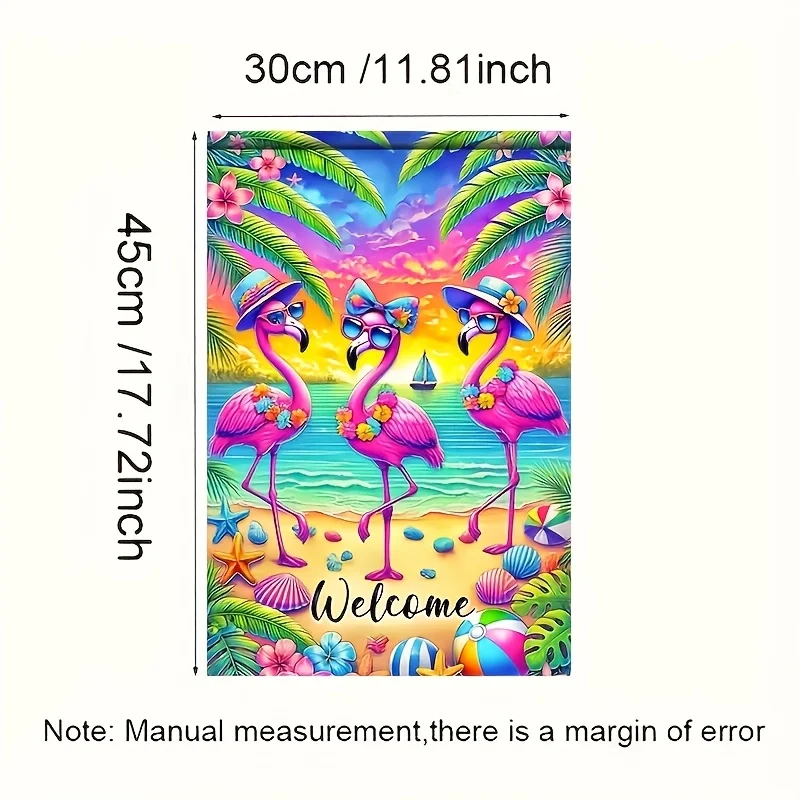 1 Piece, HEGO Welcome Garden Flag, Tropical Flamingo with Beach Design, Seasonal Outdoor Decoration, No Electricity Required, Suitable for Homes, Yards and Gardens