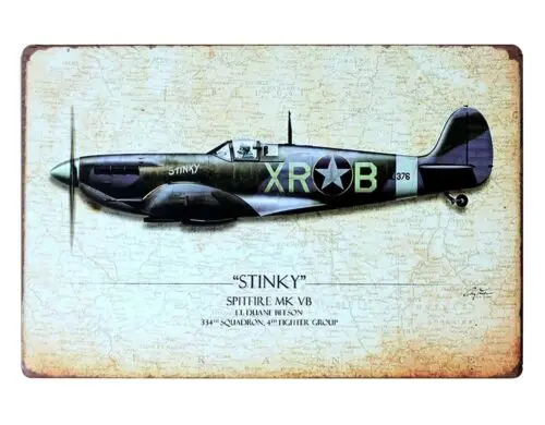 garage interior Stinky Spitfire MK VB Airplane Fighter tin metal sign