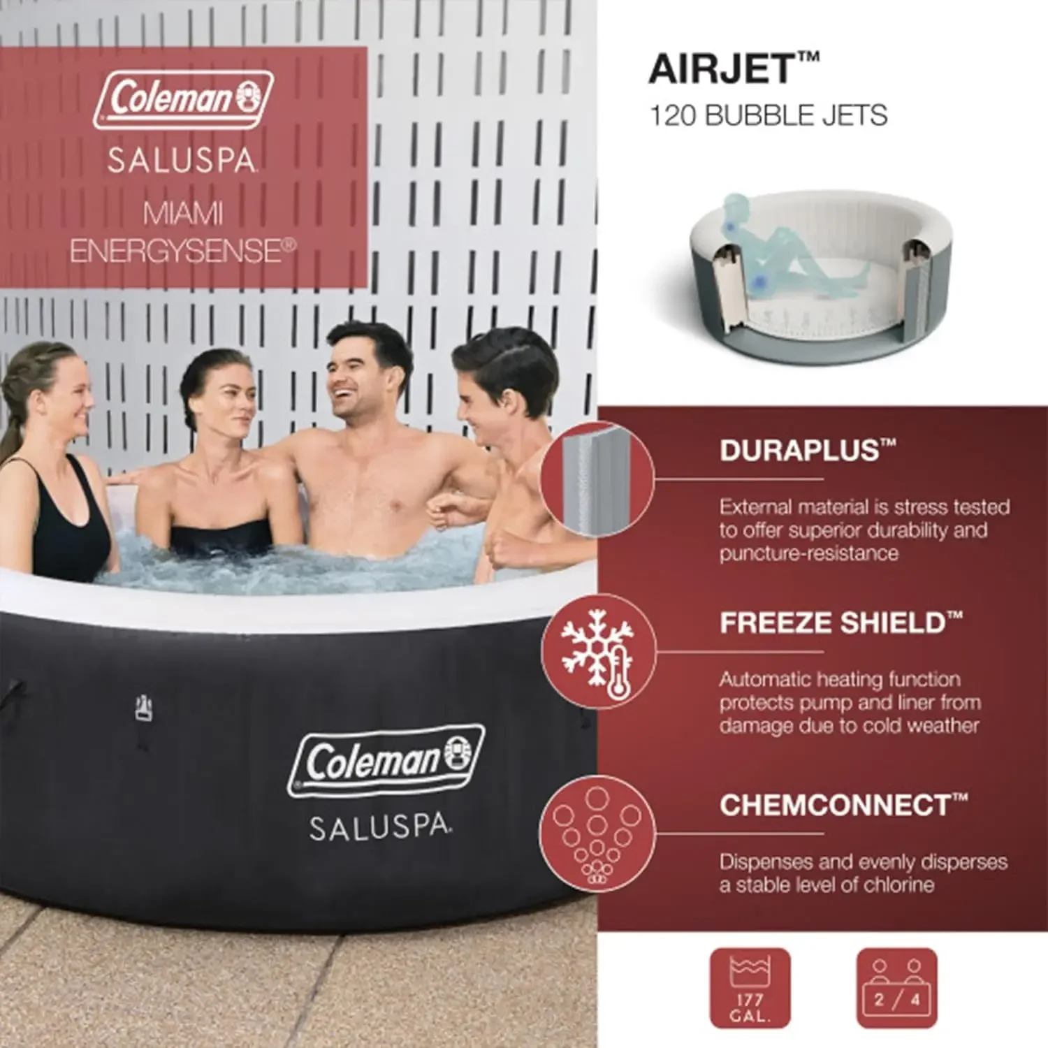 2 to 4 Person Inflatable Hot Tub Portable Outdoor Spa with 120 AirJets and EnergySense