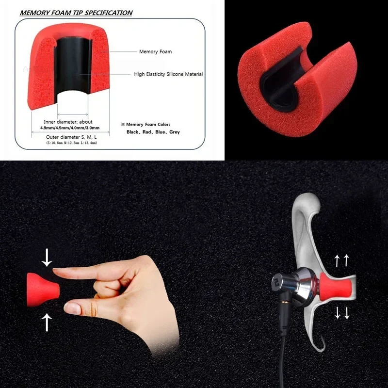 6 Pcs Memory Foam Ear Tips T500 Set L M S Size for In-Ear Headphones Sound Output Caliber 5.0-6.0mm Compatible with Earphones