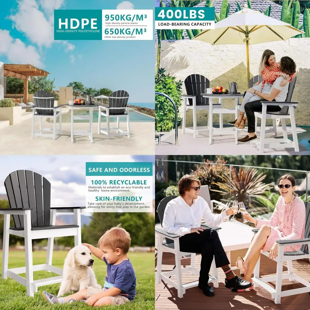 

Набор из 4 высоких стульев Адирондак, уличные стулья с расширенными подлокотниками (5 дюймов) и подставкой для ног, устойчивые к атмосферным воздействиям стулья Адирондак из HDPE для балкона