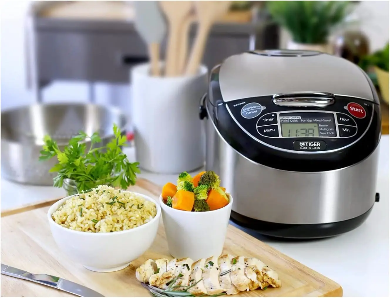 Micom Rice Cooker with Food Steamer, aço inoxidável, preto, 10 Cup, JAX-T18U-K, 10 Cup, fogão lento, Novo